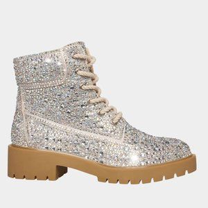 Betsey Johnson Hudsn Rhinestone Combat Boots